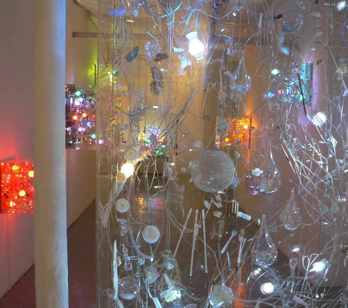 Hélène Launois (France): Méduse, 2013 lumières, verre, métal, objets aquatiques et Plexiglas, 180 x 140 x 35 cm, exposée à la galerie Frédéric Moisan, Paris, 2013